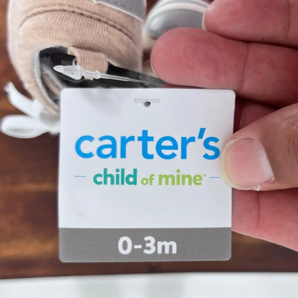 Carter's Child of Mine Crib Shoes Baby Boy 0-3m Tan Lace Up Soft Sole Sneakers